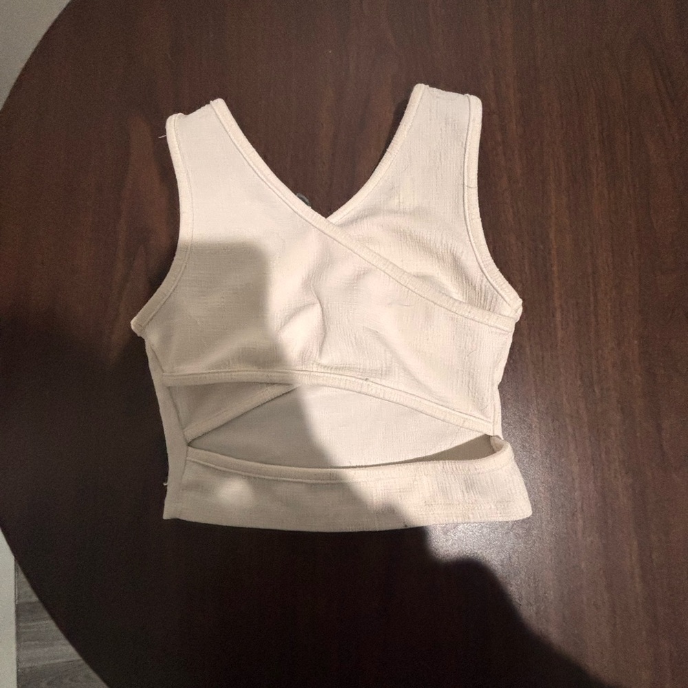 Roxy Cream Ribbed Cropped Tank - Picture 2 of 3